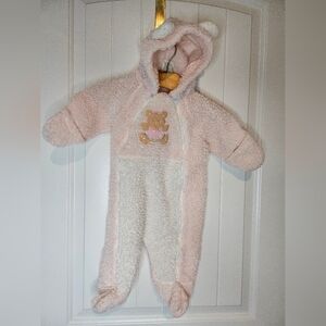 Vintage McBaby Pink Sherpa Fleece Bear Pram Suit Bunting 6-9M
